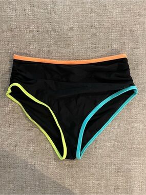 POPVIL Bikini Bottoms Women’s Size M Black Neon Trim Ruched